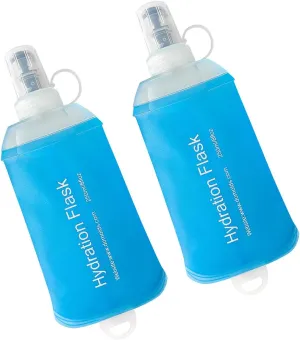 250ml Soft Flask, TPU Collapsible Soft Water Bottle for Hydration Pack, Running Vest, Folding Water Bottle for Hiking Cycling Climbing-2Pcs, Blue