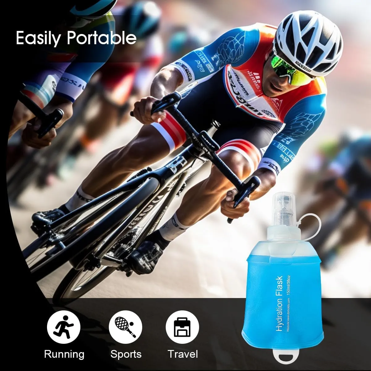 250ml Soft Flask, TPU Collapsible Soft Water Bottle for Hydration Pack, Running Vest, Folding Water Bottle for Hiking Cycling Climbing-2Pcs, Blue