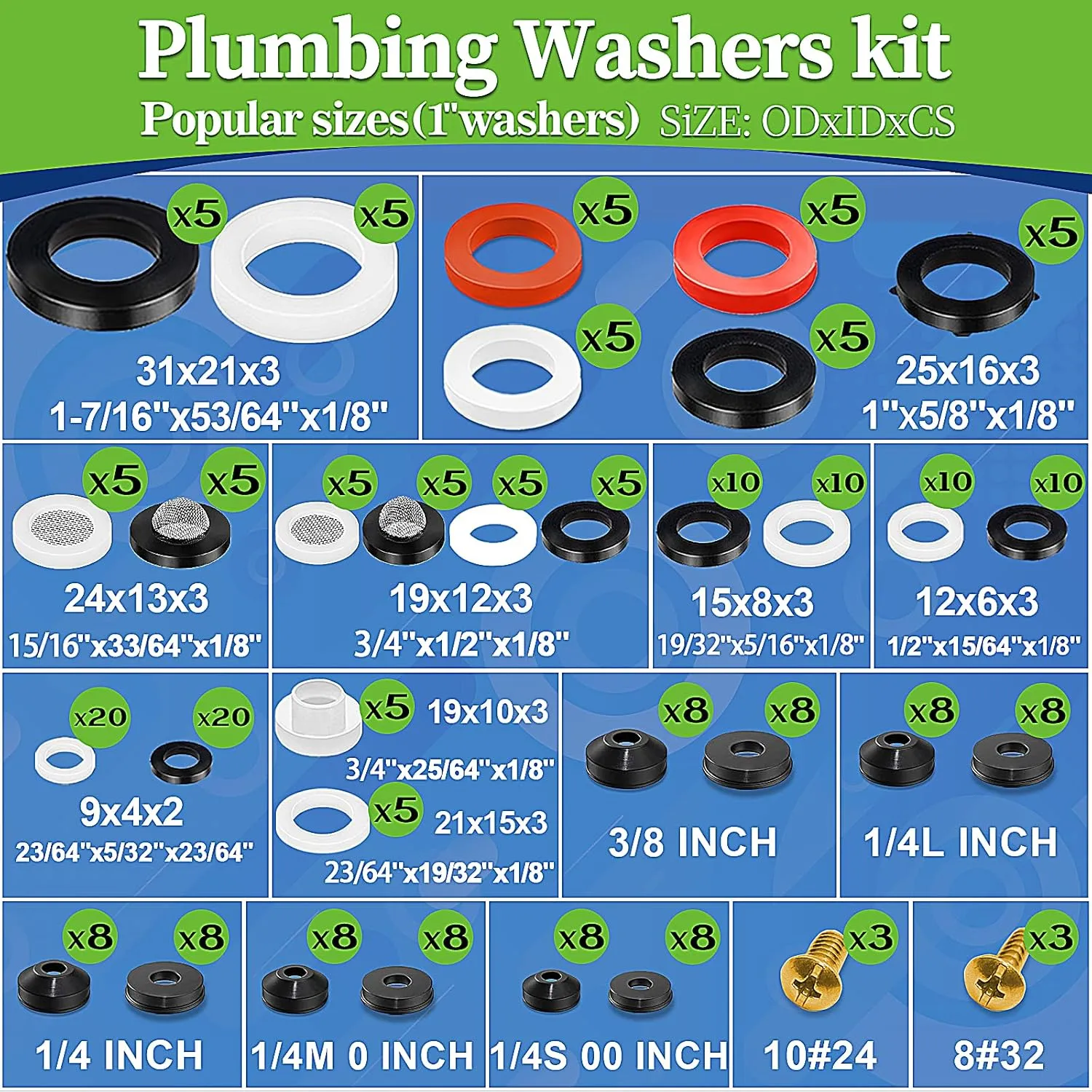 258 Pcs 2-in-1 Spigot Washer & Hose Gasket Kit for Assorted Outdoor Faucet Garden Hose Valve Stem Worn Out Plumber Outside Faucet Bib Shower Gasket Repair Set