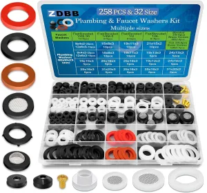 258 Pcs 2-in-1 Spigot Washer & Hose Gasket Kit for Assorted Outdoor Faucet Garden Hose Valve Stem Worn Out Plumber Outside Faucet Bib Shower Gasket Repair Set