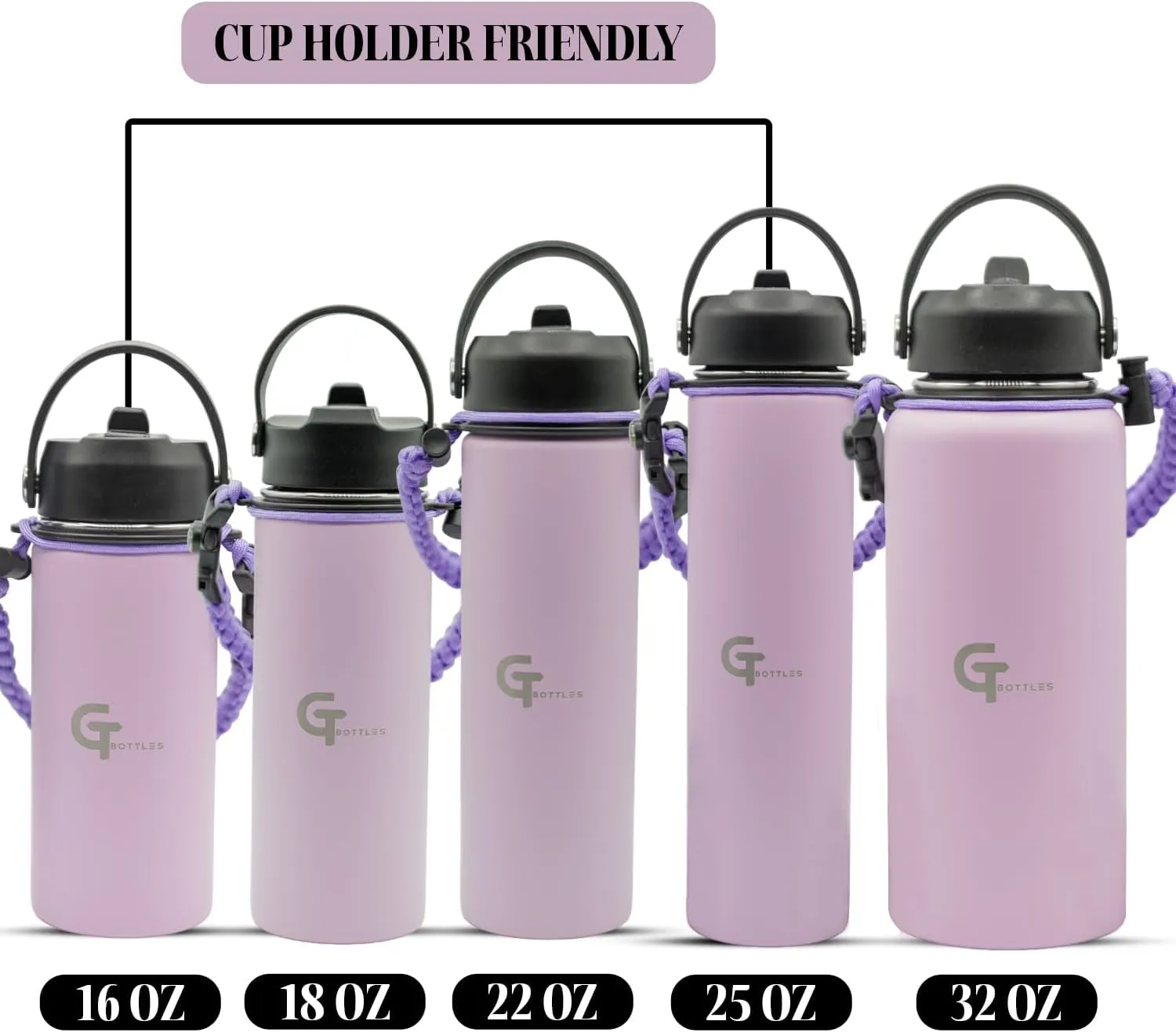 25oz Stainless Steel Vacuum Insulated Wide Mouth Water Bottle with 3 Lids and Paracord Handle for Hot & Cold Beverage (Light Purple, 25oz)