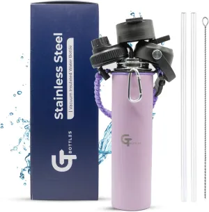 25oz Stainless Steel Vacuum Insulated Wide Mouth Water Bottle with 3 Lids and Paracord Handle for Hot & Cold Beverage (Light Purple, 25oz)