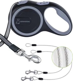 26FT Chew Proof Retractable Dog Leash with 2 Heavy Duty Anti-Chewing Wire Ropes, 360° Tangle-Free Dog Lead with Anti-Slip Handle for Medium/Large Dogs up to 110 lbs Gray