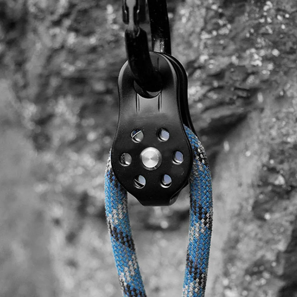 26KN Aluminium Heavy Duty Rotate Pulley for 12mm Rope Climbing Gear (Black)