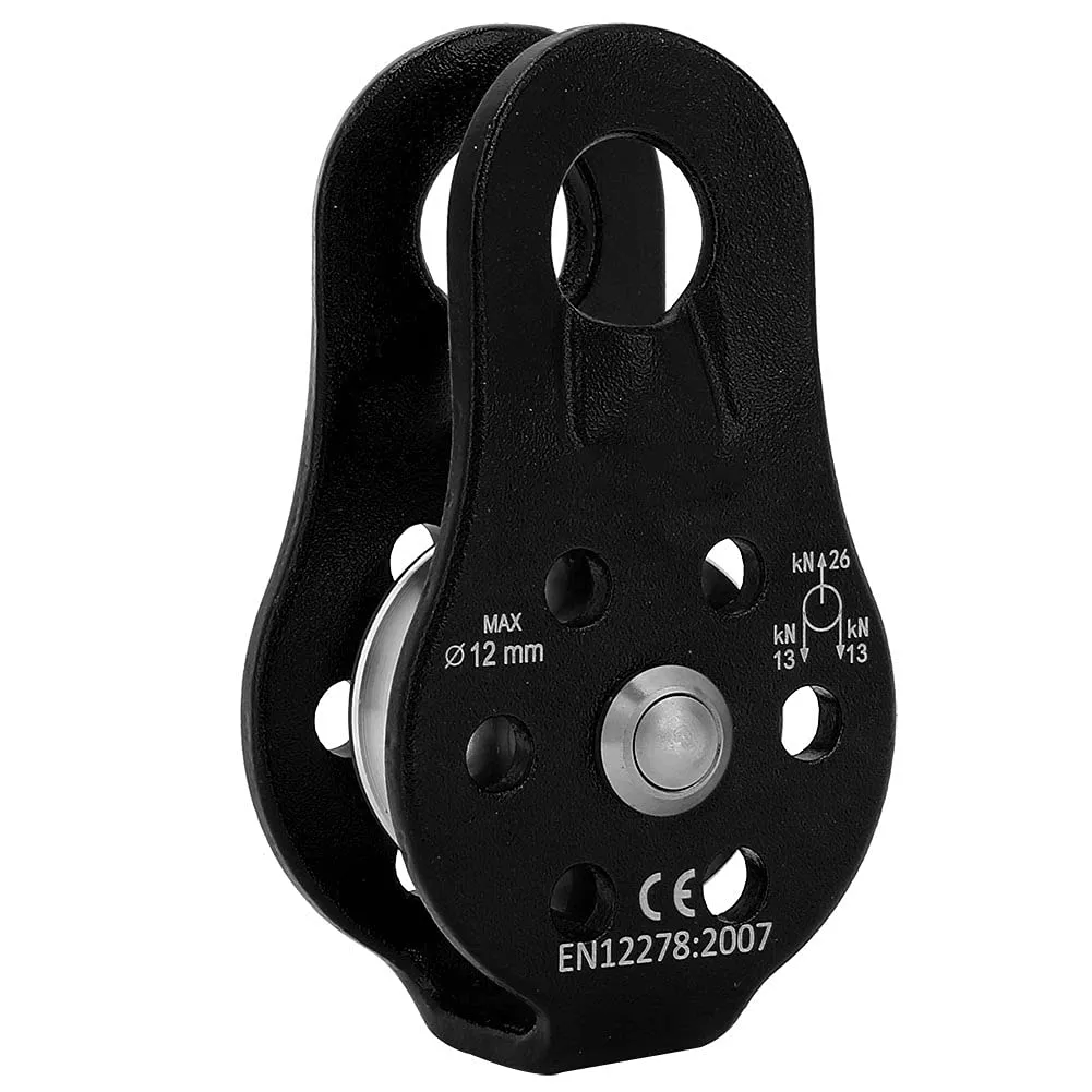 26KN Aluminium Heavy Duty Rotate Pulley for 12mm Rope Climbing Gear (Black)