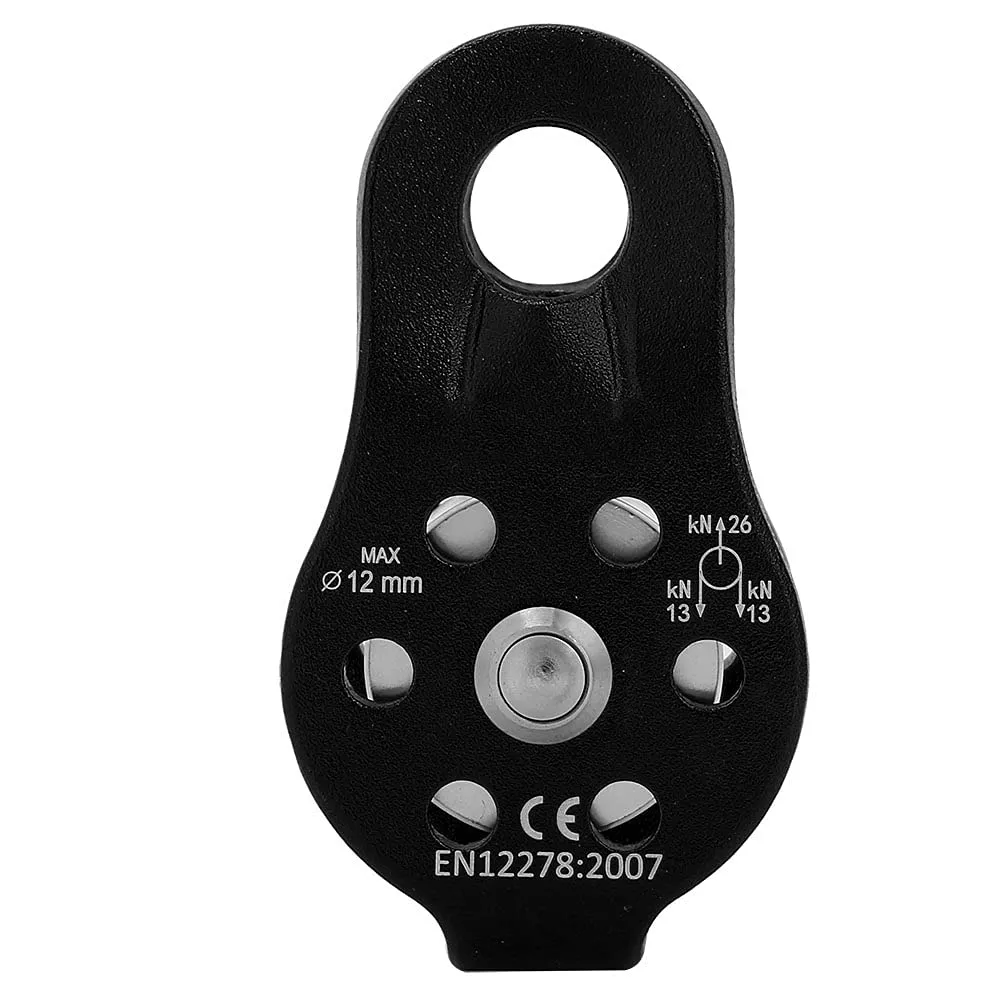 26KN Aluminium Heavy Duty Rotate Pulley for 12mm Rope Climbing Gear (Black)