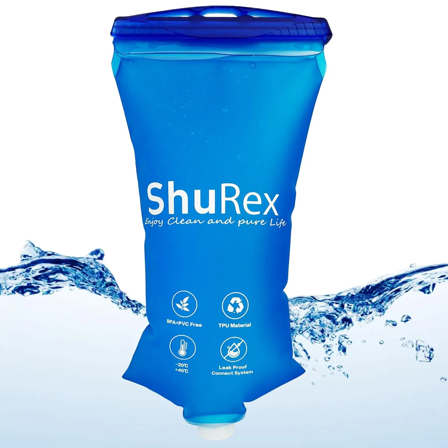 2L Water Container Bag for Sawyer Water Filter Straw, Collapsible Water Bottle Bladder Compatible with Membrane Solutions Water Filter Straw, and other Water Flow Purifiers with 28 mm Thread (2L)