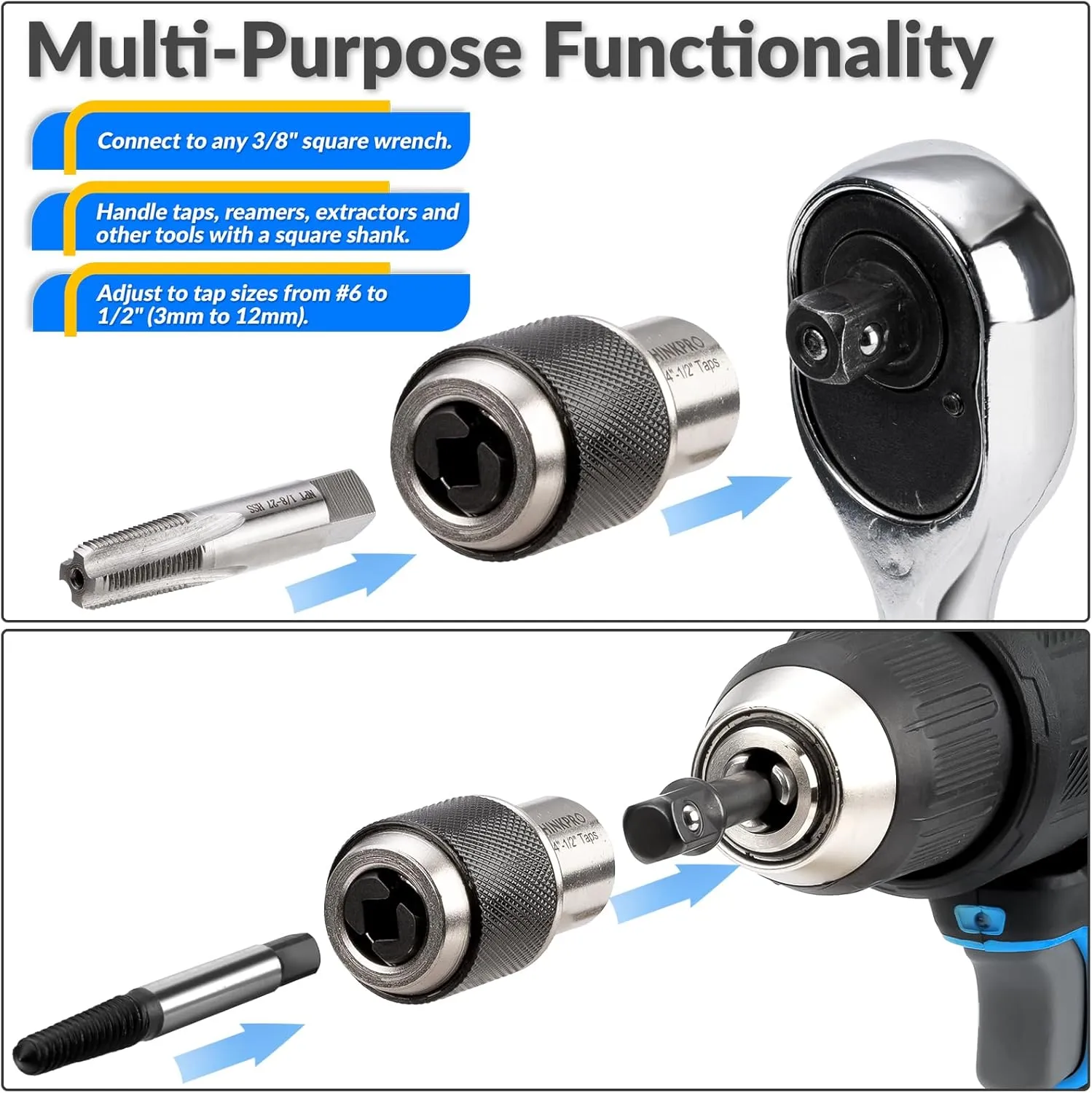 2pcs Tap Socket Set,Extraction Tool With Adjustable Jaws,Suitable for Taps,Reamers,Screw Extractors