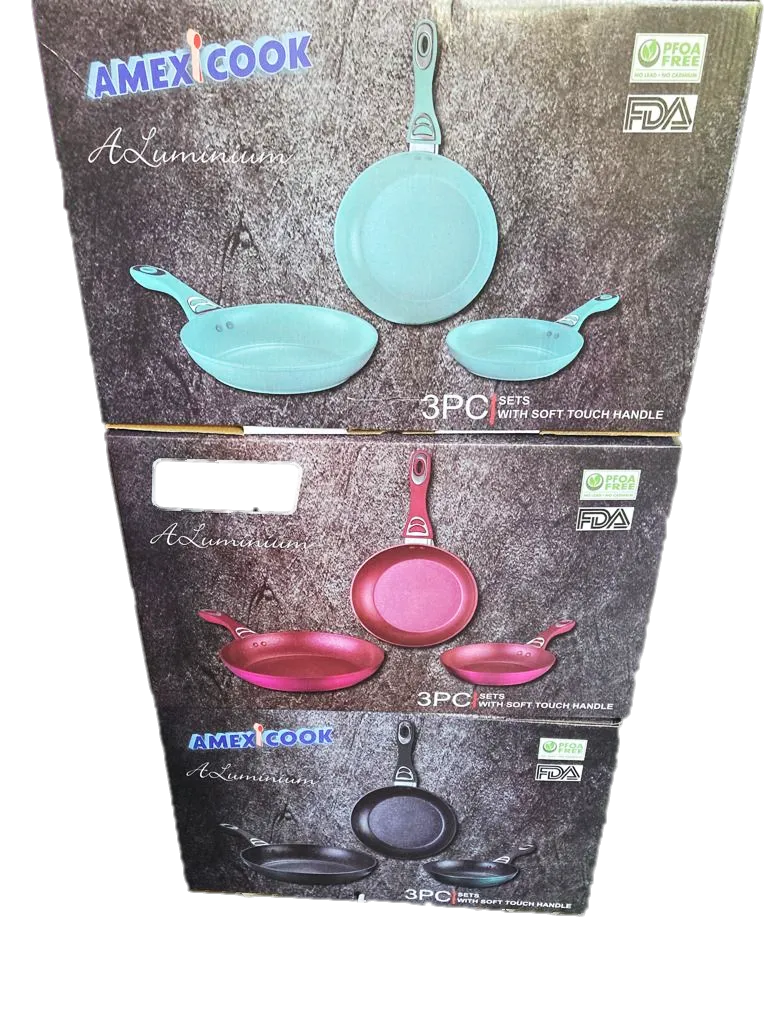 3 Frying Pan COMBO with marble coating- Juego de 3 Sartenes de Aluminio Fundido con cobertura de Marmol