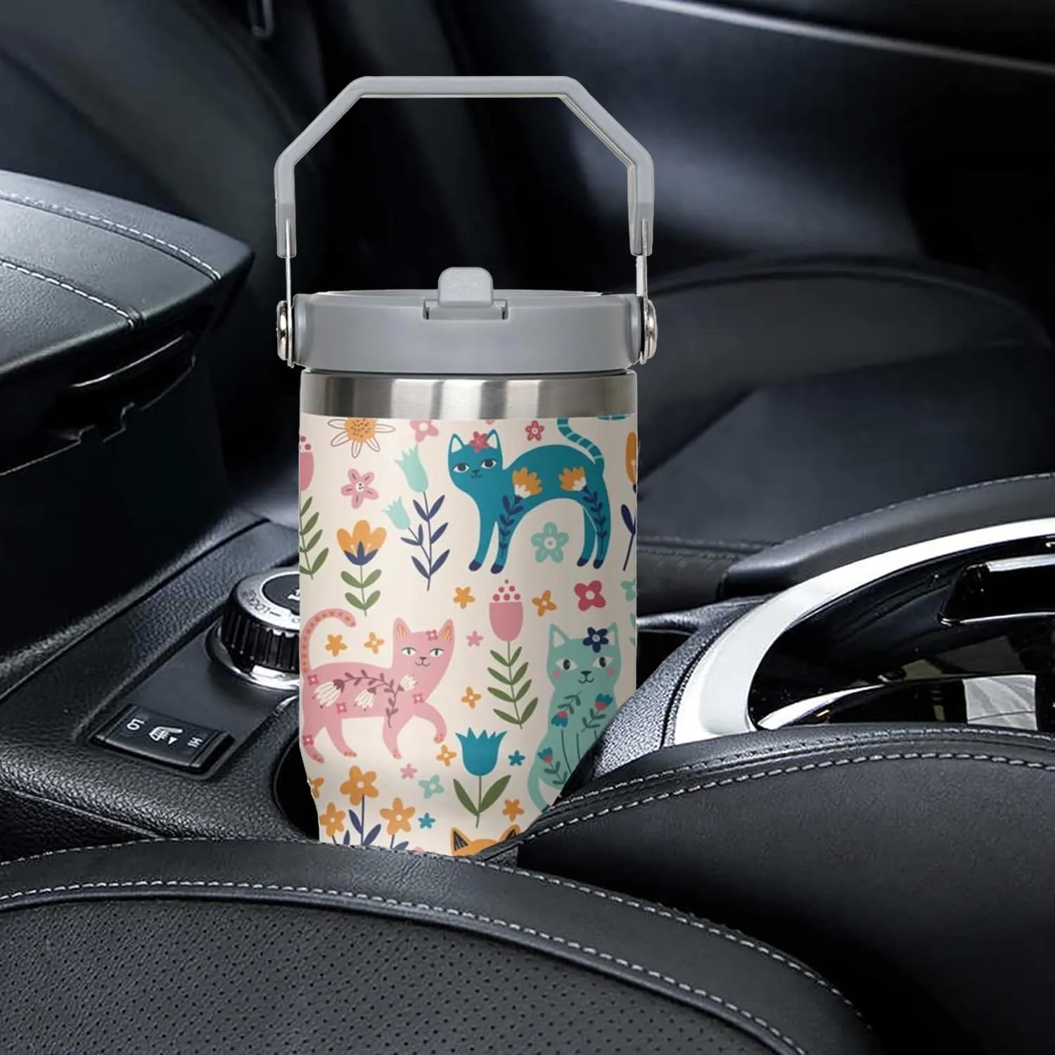 30 Oz Cat Flip StrawTumbler Lid and Straw,Funny Cat leakproof Insulated Stainless Steel Travel Coffee Cup Mugs Water Bottle,Cat Gifts for Cat Lovers