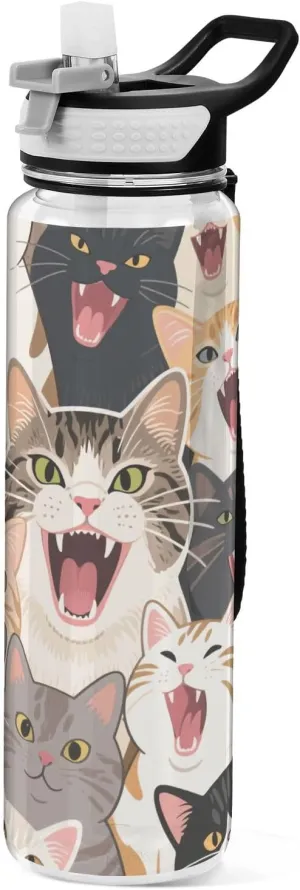 30 oz Colorful Cartoon Animal Cat Simply Modern Water Bottle Tritan Leak Proof & BPA Free non toxic Water Jug with Straw for Fitness Travelling Collapsible