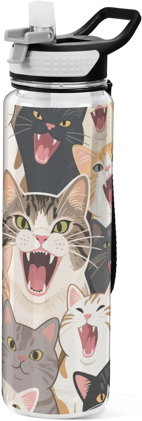 30 oz Colorful Cartoon Animal Cat Simply Modern Water Bottle Tritan Leak Proof & BPA Free non toxic Water Jug with Straw for Fitness Travelling Collapsible