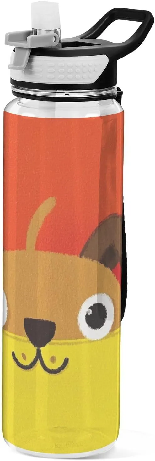 30 oz cute cartoon dog yellow red Water Bottle with Straw Tritan Non-BPA non toxic Water Jug for Work for Camping Cycling Collapsible