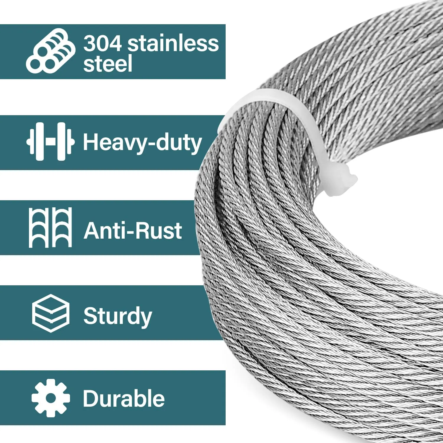 3/16 Wire Rope, 150ft 3/16 Stainless Steel Cable Wire, 7x19 Strand Aircraft Cable Wire Rope Kit, 3700lbs Breaking Strength with 3/16 Cable Clamps,Thimble for Deck Railing Shade Sails String Lights