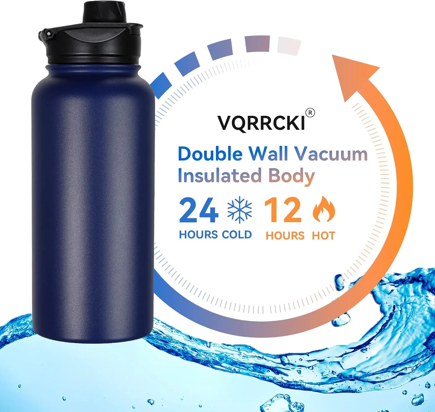 32 oz Insulated Water Bottle Bulk 8 Pack, Stainless Steel Sports Water Bottles with Straw Lid & Wide Mouth Lids, Double Walled Vacuum, Leak Proof, Blue