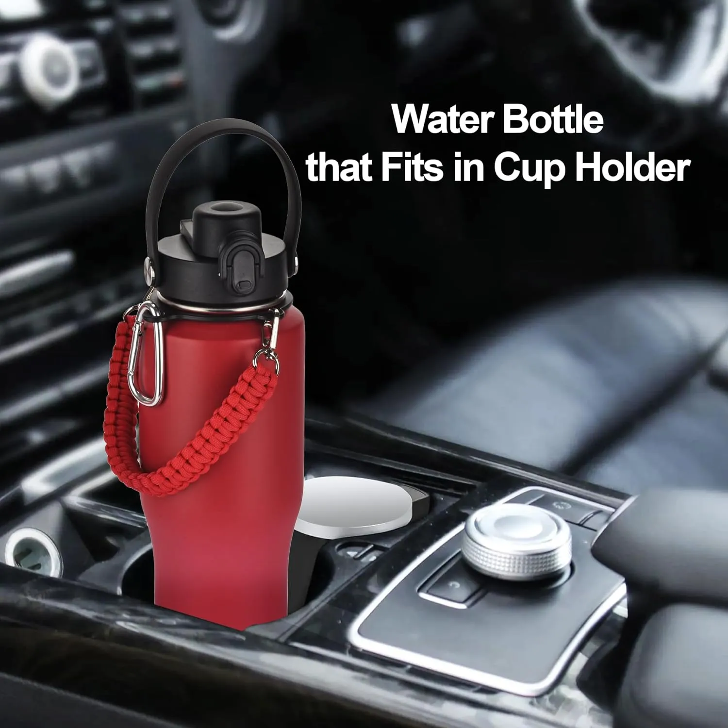 32 oz Insulated Water Bottle with Paracord Handles &Strap, Double Wall Metal Stainless Steel Tumbler Travel Flask with Straw Lid and Spout Lid, Fits in Any Car Cup Holders Keep Cold Hot 24 Hrs