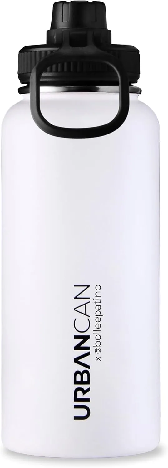 32 oz Insulated Water Bottle with Straw, Chug & Cap Lids - Drink In Style with Stainless Steel Water Bottles for Sports, Gym & Travel - Premium Double Walled Thermos Flask - Vibe City (White)