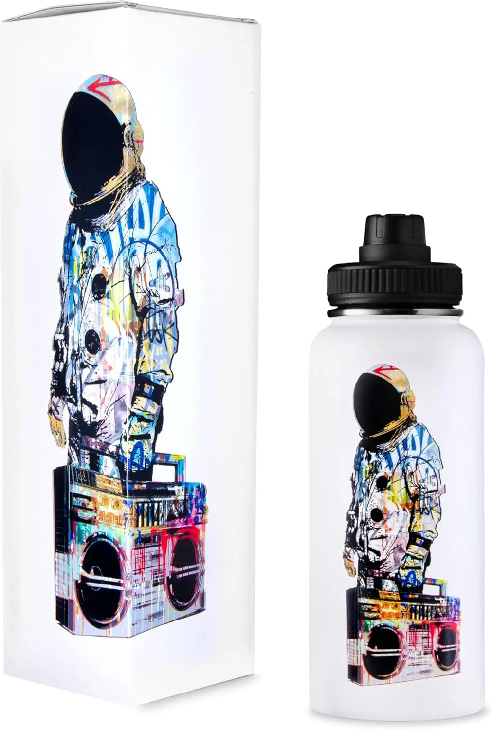 32 oz Insulated Water Bottle with Straw, Chug & Cap Lids - Drink In Style with Stainless Steel Water Bottles for Sports, Gym & Travel - Premium Double Walled Thermos Flask - Vibe City (White)
