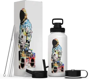 32 oz Insulated Water Bottle with Straw, Chug & Cap Lids - Drink In Style with Stainless Steel Water Bottles for Sports, Gym & Travel - Premium Double Walled Thermos Flask - Vibe City (White)