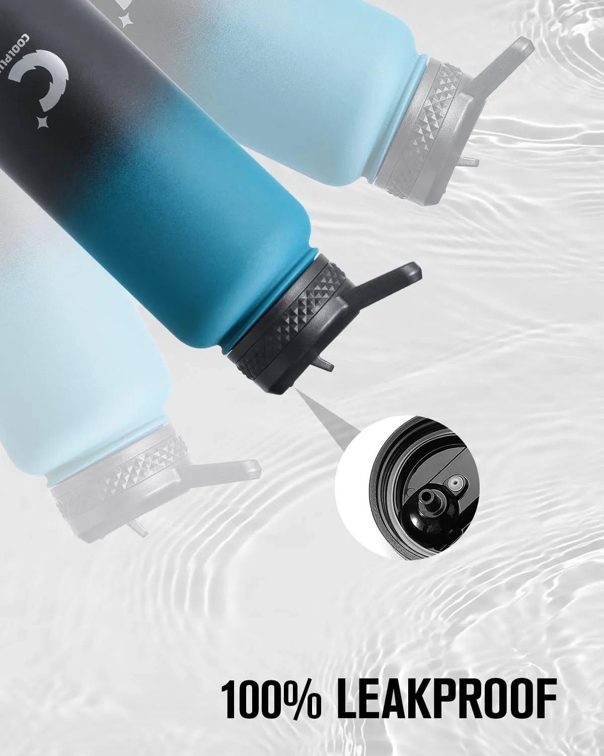 32 oz Water Bottle Insulated, Coolplus Stainless Steel Water Flask With Straw Metal Double-Walled Vacuum With Carry Sleeve Leakproof, Keep Cold 48 Hrs Hot 24hrs, Blue Black