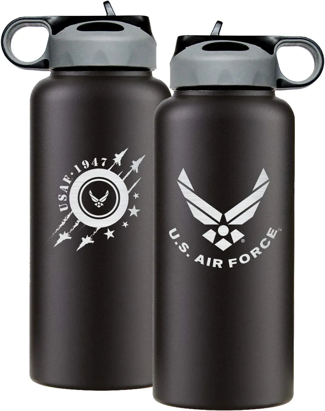 32oz Air Force Stainless Steel Insulated Water Bottle with Engraved USAF Logo - Air Force Gifts for Veterans | Disabled USMC Vet Owned SMALL Business