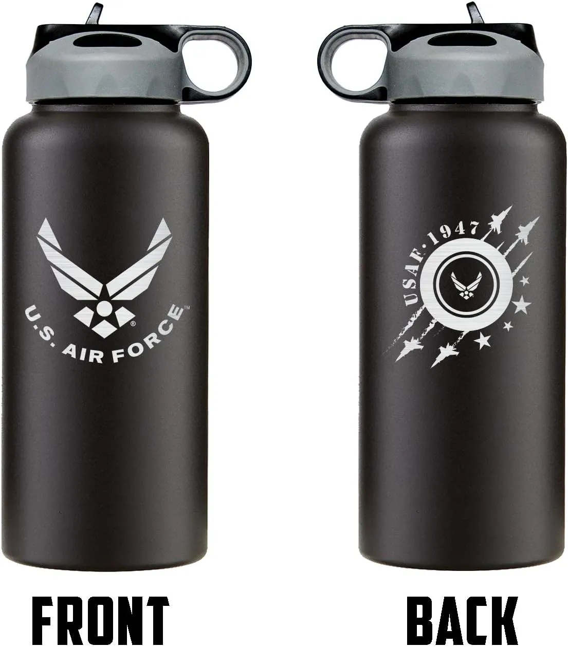 32oz Air Force Stainless Steel Insulated Water Bottle with Engraved USAF Logo - Air Force Gifts for Veterans | Disabled USMC Vet Owned SMALL Business
