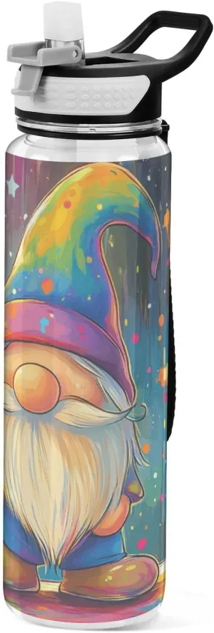 32oz Art Gnome Rainbow Water Bottle with Handle Tritan In BPA Free non toxic Large Water Jug with Spout for Cycling Collapsible