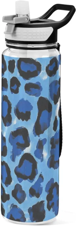 32oz Blue Leopard Print Large Capacity Water Bottle Tritan BPA Free Lead non toxic Water Jug for Gym for Fitness Collapsible