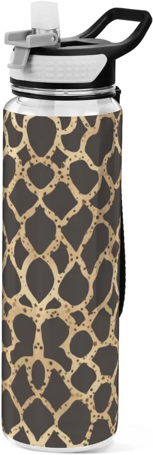 32oz Flat Geometric Leopard Skin Print Gold Silicone Spout Water Bottle Tritan Free BPA non toxic Water Jug for Work for Outdoors Collapsible