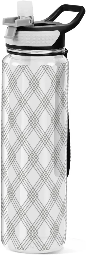 32oz Geometric Art Rhombuses Grey Refillable Water Bottle Tritan BPA Free Leakproof non toxic Jug with Handle for Car Cup Collapsible