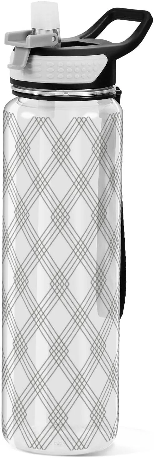 32oz Geometric Art Rhombuses Grey Refillable Water Bottle Tritan BPA Free Leakproof non toxic Jug with Handle for Car Cup Collapsible