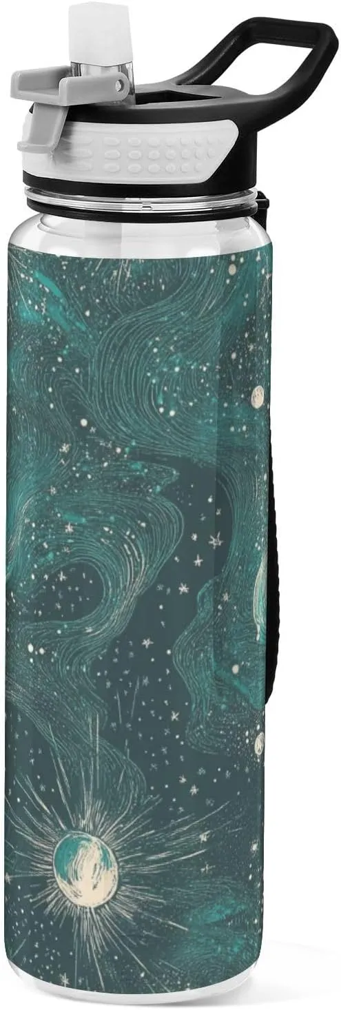 32oz Green Gold Tarot Astrology Moon Water Bottle Spout Lid Tritan BPA Free Leak Proof non toxic Jug with Handle for Unique Collapsible