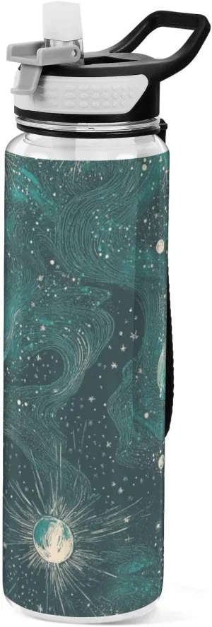 32oz Green Gold Tarot Astrology Moon Water Bottle Spout Lid Tritan BPA Free Leak Proof non toxic Jug with Handle for Unique Collapsible