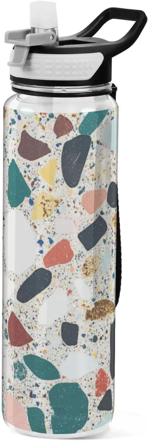 32oz Marble Colorful Water Bottle with Carry Strap Tritan BPA-Free non toxic Water Jug with Straw for Camping Collapsible