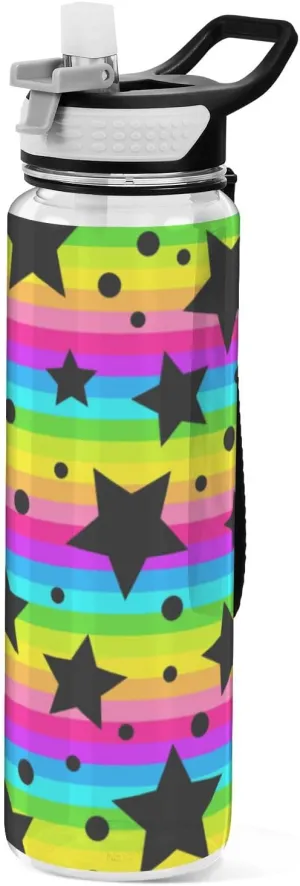 32oz Neon Stars Rainbow Stripe Chic Slim Water Bottle Tritan BPA-Free non toxic Water Jugs for Unique Collapsible