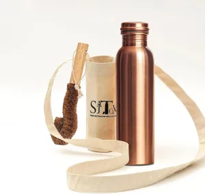 32oz Plain Large Pure Clear Copper Water Bottle Leak Proof Travel Big Size Water Bottles for Drinking Water & Ayurvedic Health benefits With Canvas Bag & Bottle Cleaner Brush