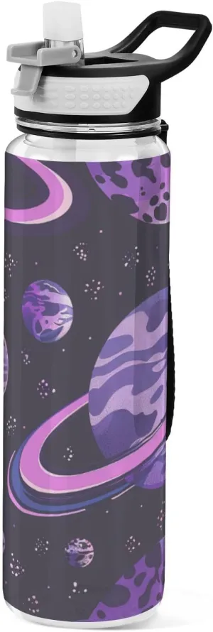 32oz Planets Galaxy Universe Purple Sport Water Bottle with Straw Tritan Free BPA non toxic Water Jug with Handle for Car Cup Collapsible