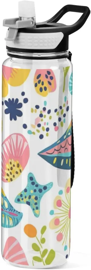 32oz Summer Flowers Simple Fresh Slim Water Bottle Tritan BPA Free Leak Proof non toxic Water Jug for Gym for Fitness Collapsible