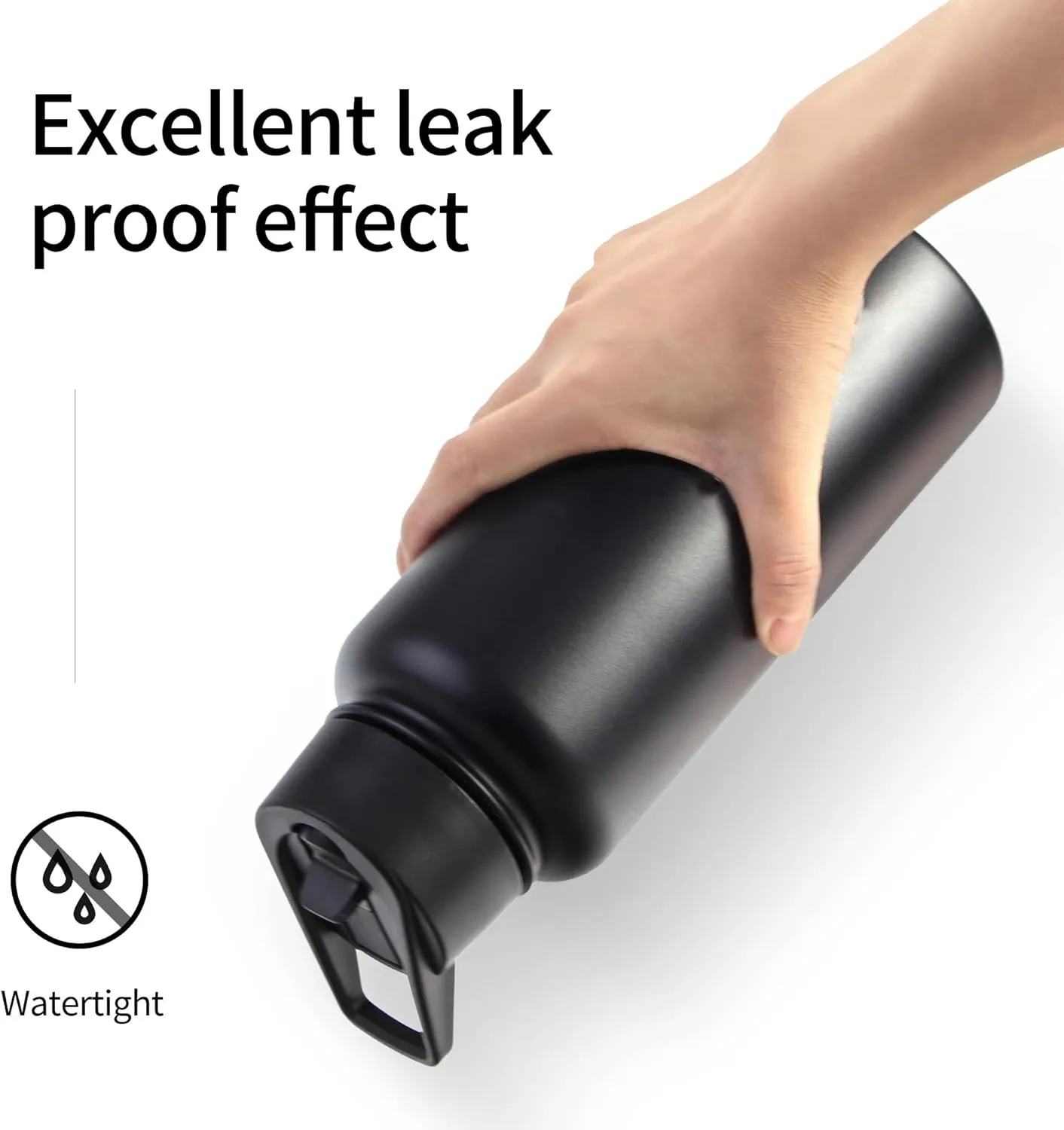 32oz Vacuum Insulated Stainless Steel Water Bottles with Straw & Spout Lids, Double Wall Sport Bottle, Sweat-Proof BPA Free, Canteen Metal Thermo Mug Hydro Cup Jug (Black)