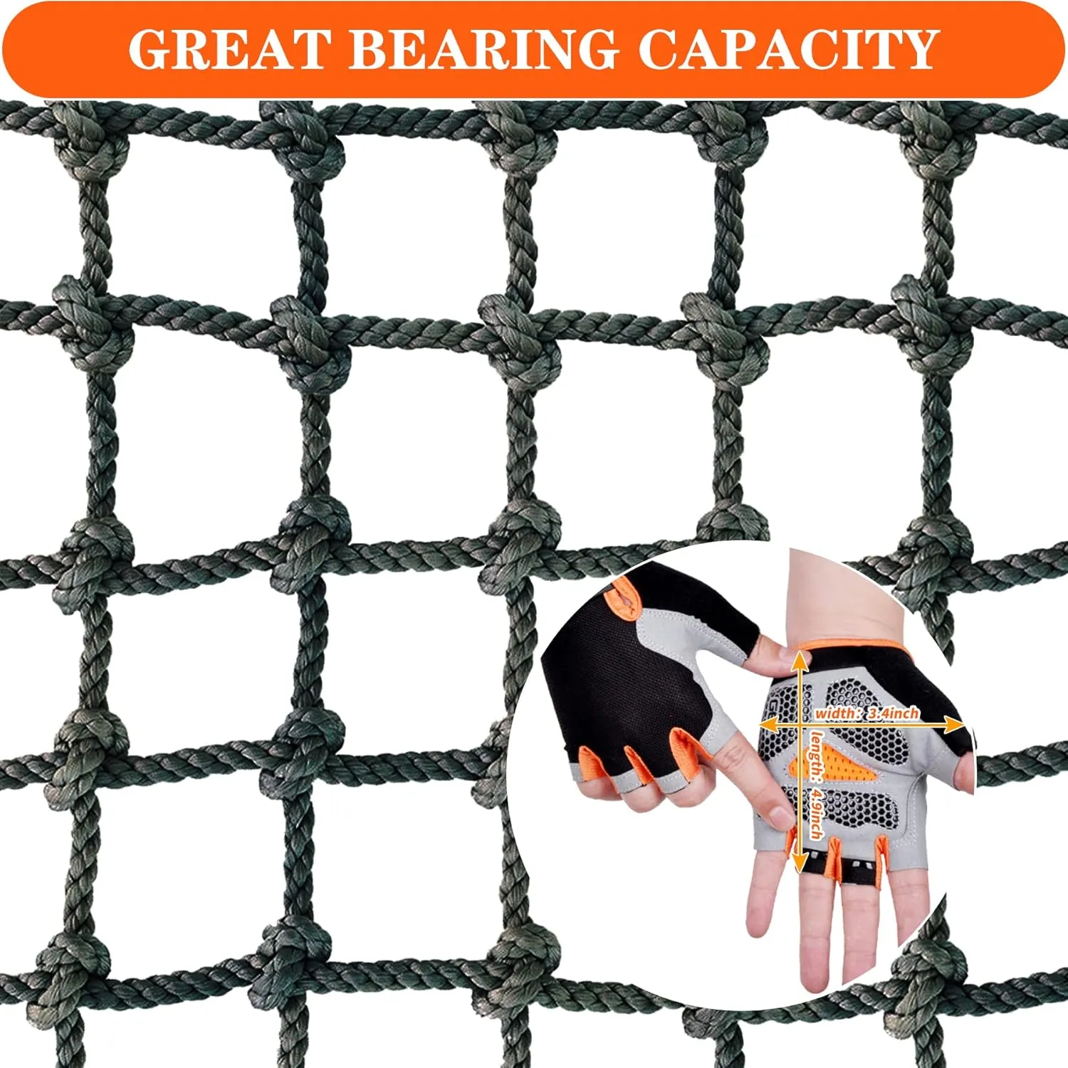 3.3' X 9.9' Polyester Playground Net, Heavy Duty Large Military Climbing Cargo Net, Kids Safety Protection Net, Rope Ladder, Swingset, for Kids & Adult, Indoor & Outdoor, Treehouse, Jungle Gyms