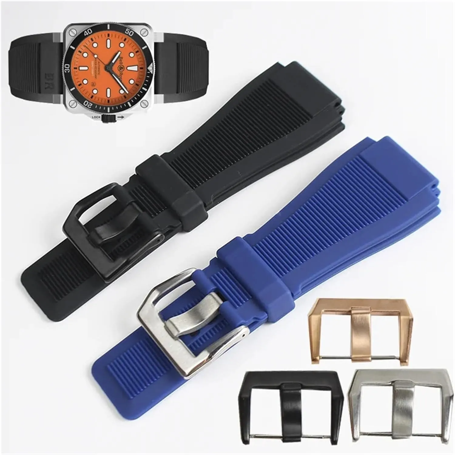 33mm*24mm Black Blue Silicone Rubber Watchband Pin Clasp Diver Resin Strap BR01 BR03 Watch BR