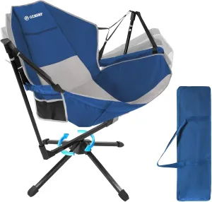360 Degrees Swing Camping Chair, Portable Rocking Camping Chair with Swivel and Reclining Design, Supports 300lbs, Ideal for Camp, Travel and Beach (Blue Gray)