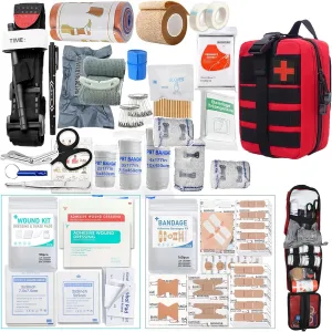 363pcs Ultimate First Aid Kit, 33 Professional Grade Outdoor Emergency Survival Equipment, Suitable for Hiking, Camping, Hunting, Car, Yacht, Travel, Adventure, Men's Gift - Includes Scissors (Red)