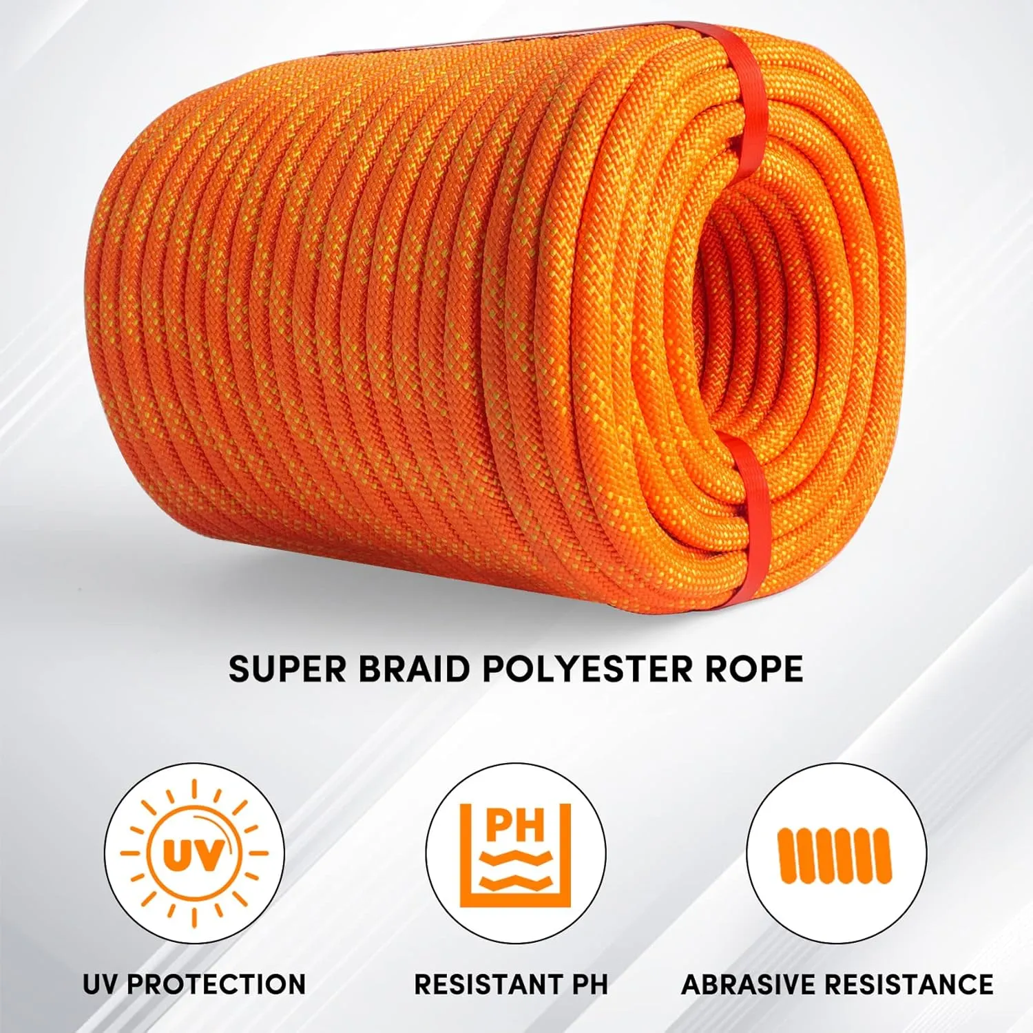 3/8 inch x 164 ft Braid Polyester Rope,Arborist Rigging Rope 3520lbs Breaking Strength Strong Pulling for Climbing,Camping,Sailing,Swings, etc. (Orange)
