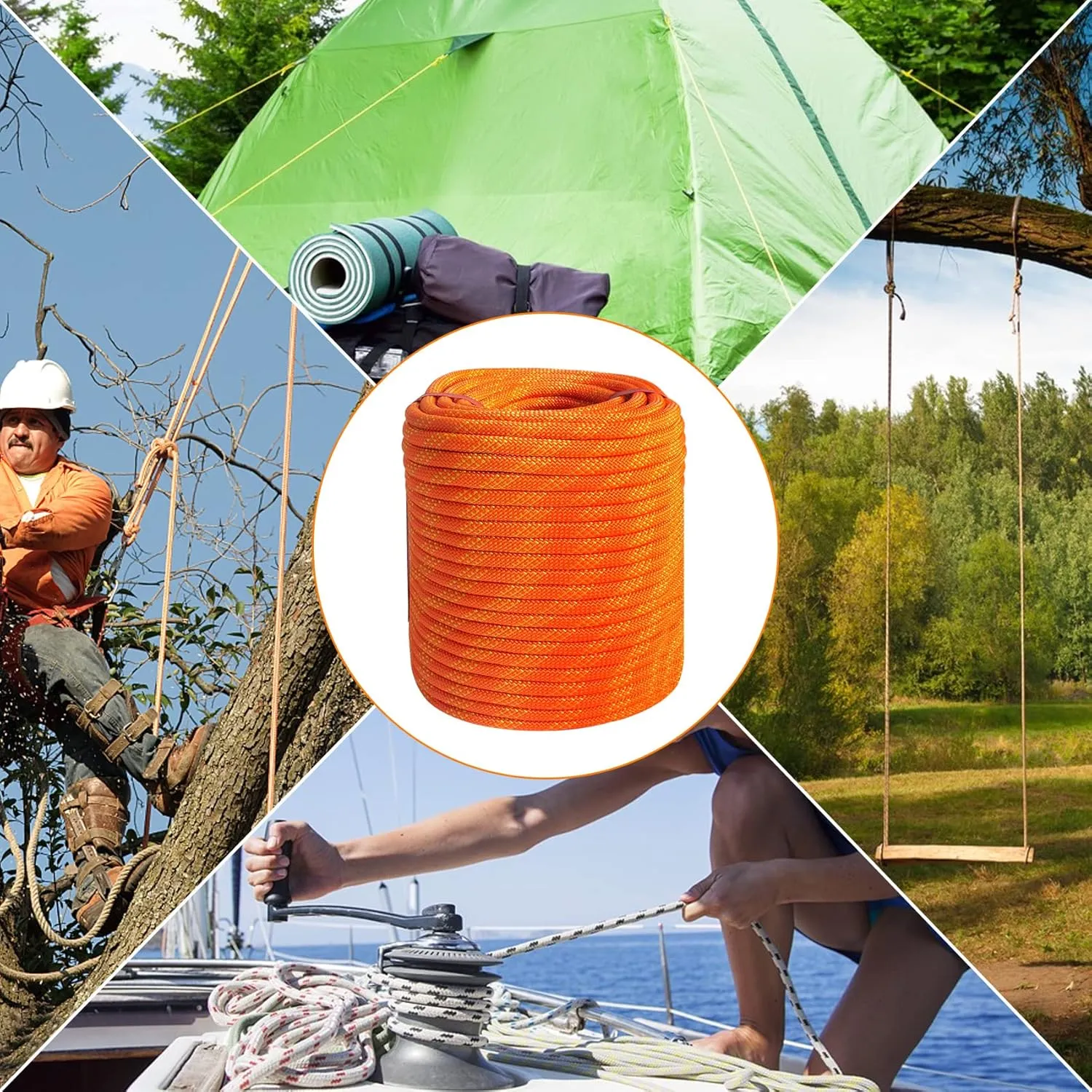 3/8 inch x 164 ft Braid Polyester Rope,Arborist Rigging Rope 3520lbs Breaking Strength Strong Pulling for Climbing,Camping,Sailing,Swings, etc. (Orange)