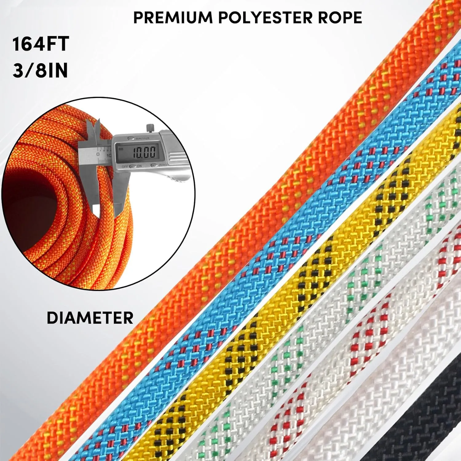 3/8 inch x 164 ft Braid Polyester Rope,Arborist Rigging Rope 3520lbs Breaking Strength Strong Pulling for Climbing,Camping,Sailing,Swings, etc. (Orange)