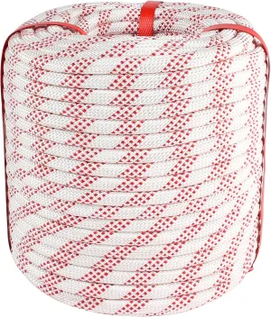 3/8 inch x 164 ft Braid Polyester Rope,Arborist Rigging Rope 3520lbs Breaking Strength Strong Pulling for Climbing,Camping,Sailing,Swings, etc. (White-Red)