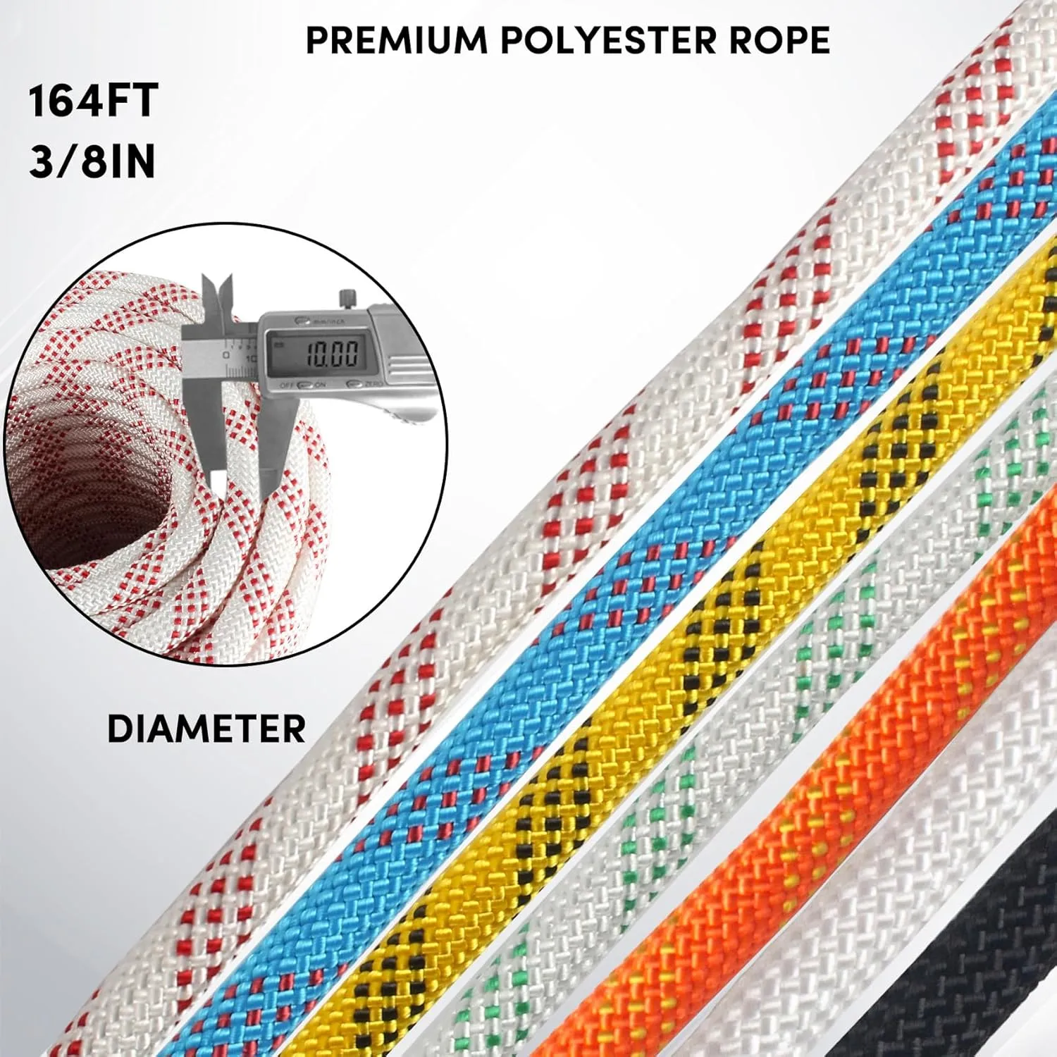 3/8 inch x 164 ft Braid Polyester Rope,Arborist Rigging Rope 3520lbs Breaking Strength Strong Pulling for Climbing,Camping,Sailing,Swings, etc. (White-Red)
