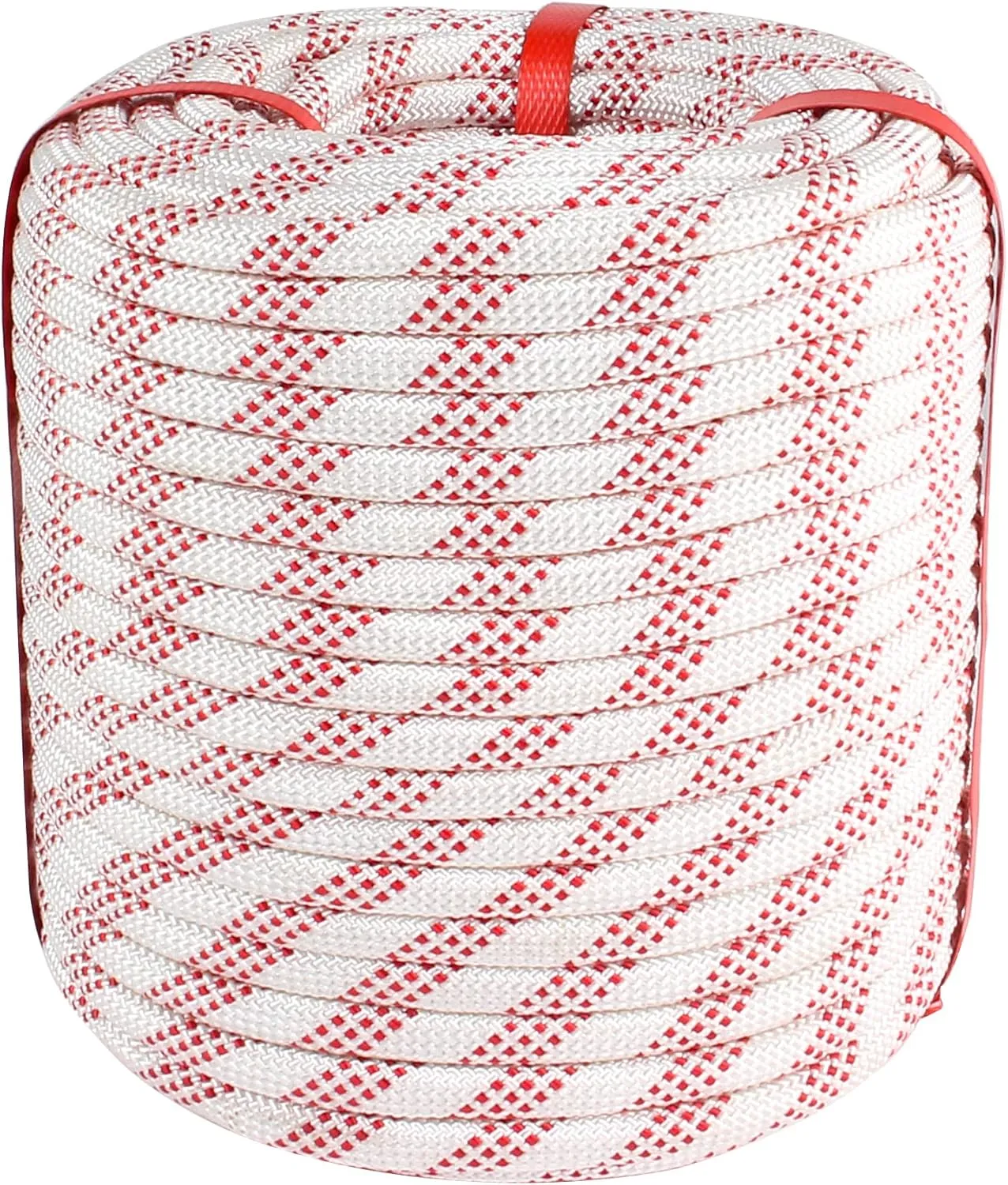 3/8 inch x 164 ft Braid Polyester Rope,Arborist Rigging Rope 3520lbs Breaking Strength Strong Pulling for Climbing,Camping,Sailing,Swings, etc. (White-Red)