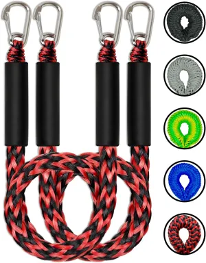 3Feet Bungee Dock Lines 2 Clips Heavy Duty 316 Stainless Steel Clips 2PCS (Red&Black, 3 Feet)